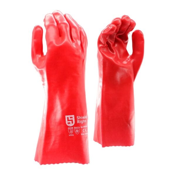 Red PVC Single Dip Gloves on hand