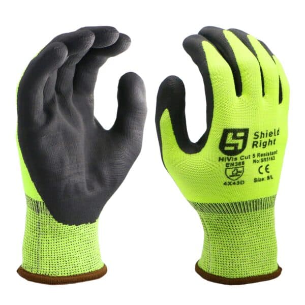 HiVis Cut 5 Gloves on hand